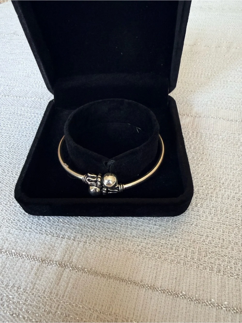 Sterling Silver 950 Hinged Bangle Bracelet with Decorative Bead Accents